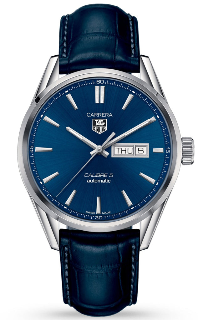 Buy Shop Tag Heuer Carrera Calibre 5 Automatic Blue Dial Blue Leather Strap Watch for Men - WAR201E.FC6292 USA Online
