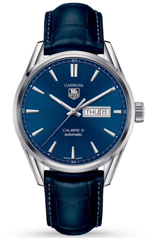 Buy Shop Tag Heuer Carrera Calibre 5 Automatic Blue Dial Blue Leather Strap Watch for Men - WAR201E.FC6292 USA Online