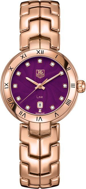 Tag Heuer Link Diamonds Purple Dial Rose Gold Steel Strap Watch for Women - WAT1440.BG0959