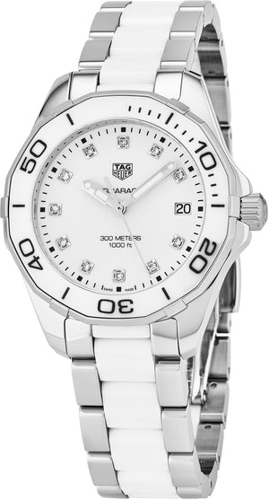 Buy Shop Tag Heuer Aquaracer Diamonds White Dial Two Tone Steel Strap Watch for Women - WAY131D.BA0914 USA Online