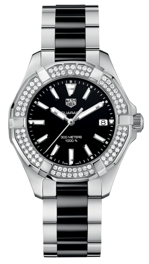 Buy Shop Tag Heuer Aquaracer Quartz Diamonds Black Dial Two Tone Steel Strap Watch for Men - WAY131E.BA0913 USA Online