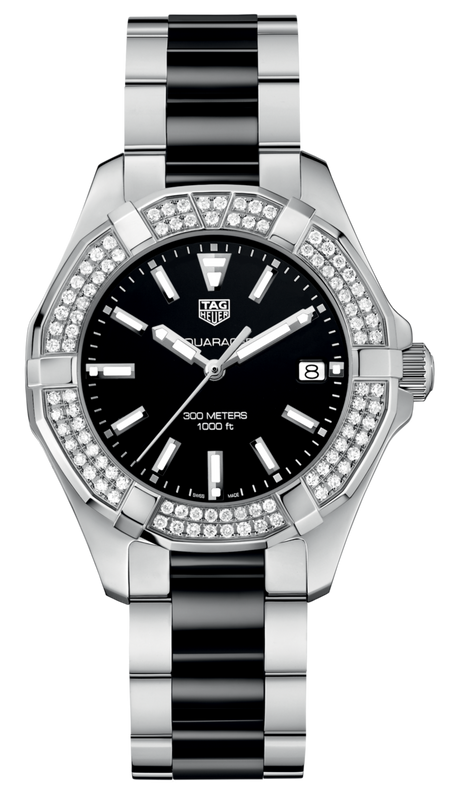 Buy Shop Tag Heuer Aquaracer Quartz Diamonds Black Dial Two Tone Steel Strap Watch for Men - WAY131E.BA0913 USA Online