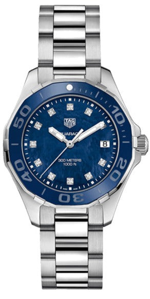 Buy Shop Tag Heuer Aquaracer Diamonds Blue Dial Silver Steel Strap Watch for Women - WAY131L.BA0748 USA Online