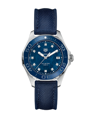 Buy Shop Tag Heuer Aquaracer Quartz Mother of Pearl Blue Dial Blue NATO Strap Watch for Women - WAY131L.FT6091 USA Online