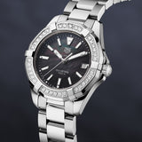 Buy Shop Tag Heuer Aquaracer Quartz Diamonds Black Dial Silver Steel Strap Watch for Women - WAY131P.BA0748 USA Online