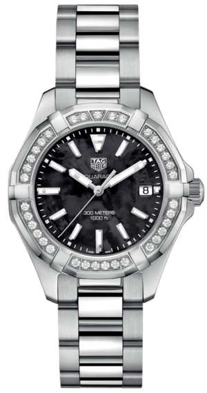 Buy Shop Tag Heuer Aquaracer Quartz Diamonds Black Dial Silver Steel Strap Watch for Women - WAY131P.BA0748 USA Online