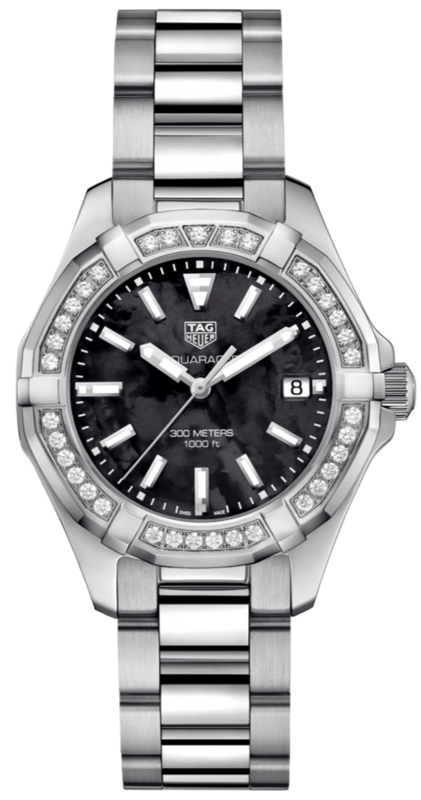 Buy Shop Tag Heuer Aquaracer Quartz Diamonds Black Dial Silver Steel Strap Watch for Women - WAY131P.BA0748 USA Online