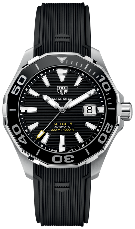 Buy Shop Tag Heuer Aquaracer Calibre 5 Automatic Black Dial Black Rubber Strap Watch for Men - WAY201A.FT6142 USA Online