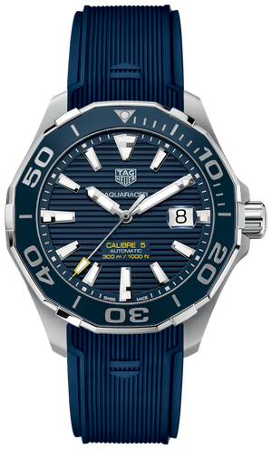 Buy Shop Tag Heuer Aquaracer Calibre 5 Automatic Blue Dial Blue Rubber Strap Watch for Men - WAY201B.FT6150 USA Online