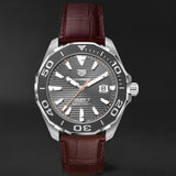 Buy Shop Tag Heuer Aquaracer Caliber 5 Black Dial Brown Leather Strap Watch for Men - WAY201M.FC6474 USA Online