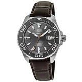 Buy Shop Tag Heuer Aquaracer Caliber 5 Black Dial Brown Leather Strap Watch for Men - WAY201M.FC6474 USA Online