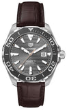 Buy Shop Tag Heuer Aquaracer Caliber 5 Black Dial Brown Leather Strap Watch for Men - WAY201M.FC6474 USA Online