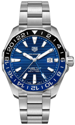 Buy Shop Tag Heuer Aquaracer GMT Calibre 6 Automatic Blue Dial Silver Steel Strap Watch for Men - WAY201T.BA0927 USA Online