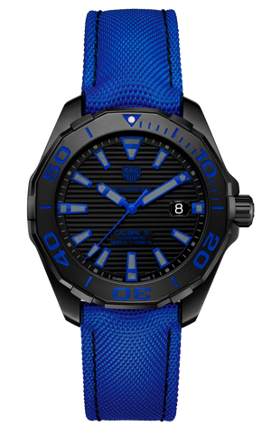 Buy Shop Tag Heuer Aquaracer Calibre 5 Automatic Titanium Blue Dial Blue Nylon Strap Watch for Gents - WAY208B.FC6382 USA Online