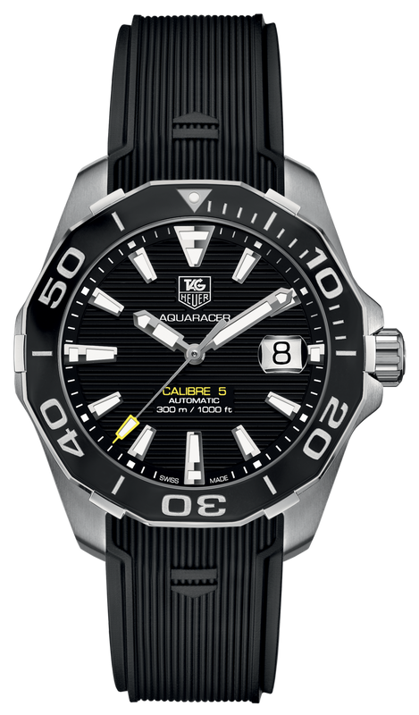 Buy Shop Tag Heuer Aquaracer Calibre 5 Automatic Black Dial Black Rubber Strap Watch for Men - WAY211A.FT6151 USA Online