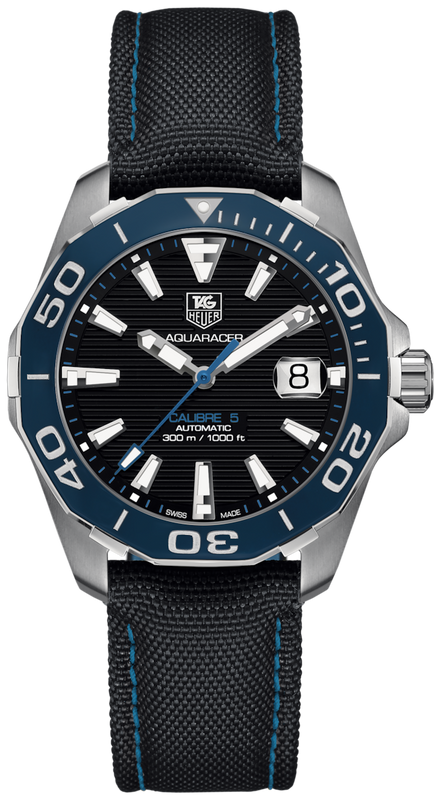 Buy Shop Tag Heuer Aquaracer Calibre 5 Automatic Black Dial Black Nylon Strap Watch for Men - WAY211B.FC6363 USA Online
