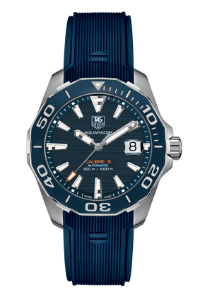 Buy Shop Tag Heuer Aquaracer Calibre 5 Blue Dial Blue Silicone Strap Watch for Men - WAY211C.FT6155 USA Online