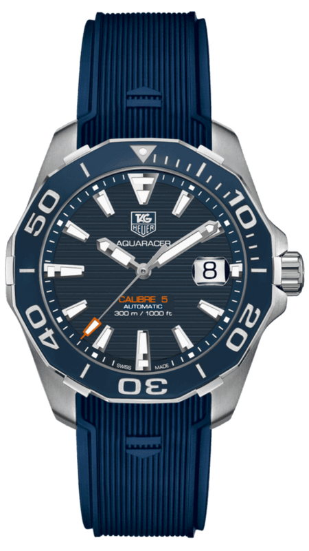 Buy Shop Tag Heuer Aquaracer Calibre 5 Blue Dial Blue Silicone Strap Watch for Men - WAY211C.FT6155 USA Online