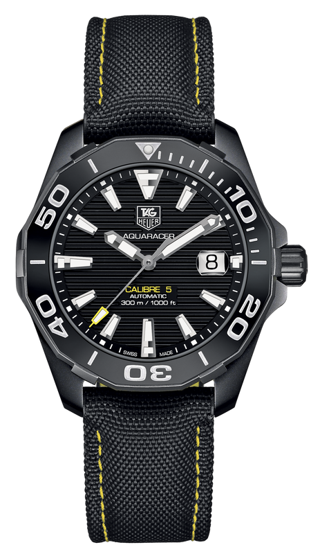 Buy Shop Tag Heuer Aquaracer Calibre 5 Automatic Black Dial Black Nylon Strap Watch for Men - WAY218A.FC6362 USA Online