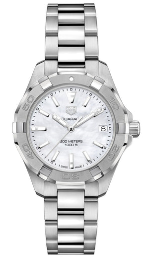 Buy Shop Tag Heuer Aquaracer White Mother of Pearl Dial Silver Steel Strap Watch for Women - WBD1311.BA0740 USA Online