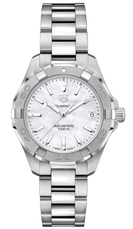 Buy Shop Tag Heuer Aquaracer White Mother of Pearl Dial Silver Steel Strap Watch for Women - WBD1311.BA0740 USA Online