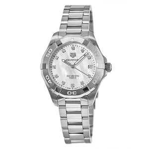 Buy Shop Tag Heuer Aquaracer Diamonds White Mother of Pearl Dial Silver Steel Strap Watch for Women - WBD1314.BA0740 USA Online