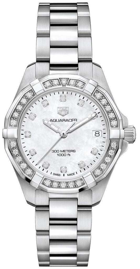 Buy Shop Tag Heuer Aquaracer Diamonds White Mother of Pearl Dial Silver Steel Strap Watch for Women - WBD1315.BA0740 USA Online