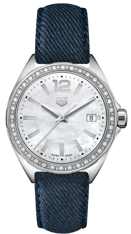 Buy Shop Tag Heuer Formula 1 Quartz Diamonds Mother of Pearl Dial Blue Leather Strap Watch for Women - WBJ131A.FC8251 USA Online