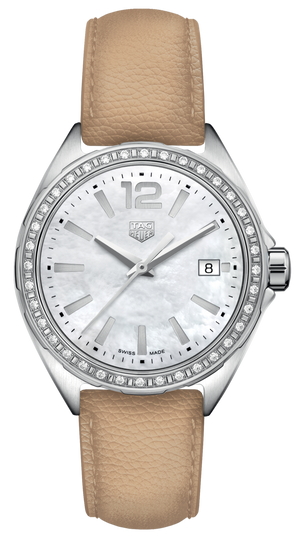 Buy Shop Tag Heuer Formula 1 Quartz Diamonds Mother of Pearl Dial Beige Leather Strap Watch for Women - WBJ131A.FC8254 USA Online
