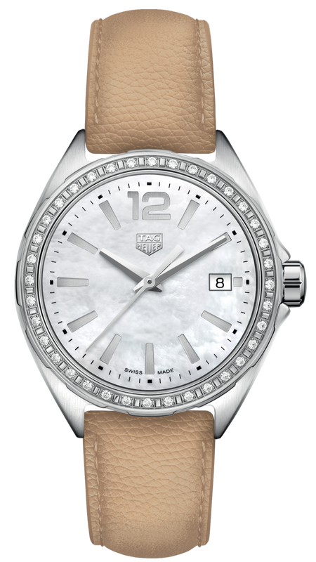Buy Shop Tag Heuer Formula 1 Quartz Diamonds Mother of Pearl Dial Beige Leather Strap Watch for Women - WBJ131A.FC8254 USA Online