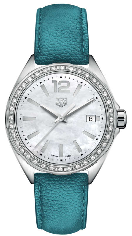 Buy Shop Tag Heuer Formula 1 Quartz Diamonds Mother of Pearl Dial Blue Leather Strap Watch for Women - WBJ131A.FC8256 USA Online