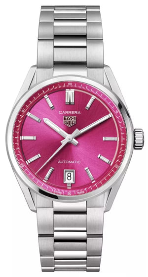 Buy Shop Tag Heuer Carrera Date Automatic 18K Pink Dial Silver Steel Strap Watch for Women - WBN2313.BA0001 USA Online