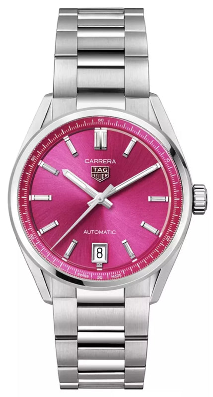 Buy Shop Tag Heuer Carrera Date Automatic 18K Pink Dial Silver Steel Strap Watch for Women - WBN2313.BA0001 USA Online