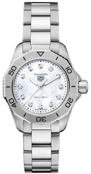 Buy Shop Tag Heuer Aquaracer Professional 200 Quartz Diamond Mother of Pearl Dial Silver Steel Strap Watch for Women - WBP1416.BA0622 USA Online