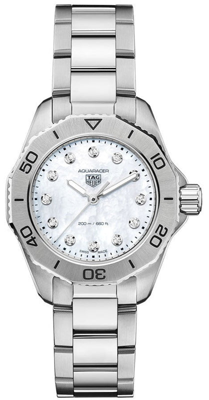Buy Shop Tag Heuer Aquaracer Professional 200 Quartz Diamond Mother of Pearl Dial Silver Steel Strap Watch for Women - WBP1416.BA0622 USA Online