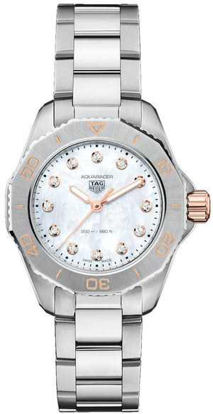 Buy Shop Tag Heuer Aquaracer Professional 200 Quartz Diamonds White Dial Silver Steel Strap Watch for Women - WBP1450.BA0622 USA Online