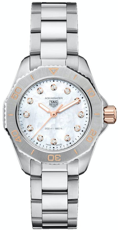 Buy Shop Tag Heuer Aquaracer Professional 200 Quartz Diamonds White Dial Silver Steel Strap Watch for Women - WBP1450.BA0622 USA Online