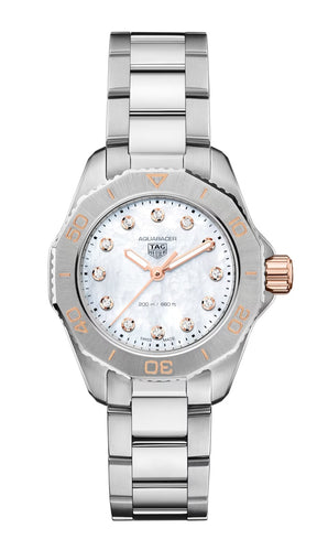 Buy Shop Tag Heuer Aquaracer Professional 200 Quartz Diamonds White Dial Silver Steel Strap Watch for Women - WBP1450.BA0622 USA Online