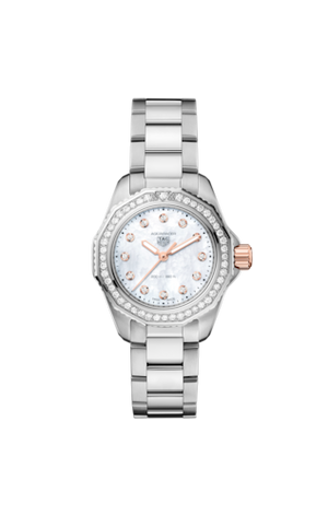 Buy Shop Tag Heuer Aquaracer Professional 200 Quartz Diamonds Mother of Pearl Dial Silver Steel Strap Watch for Women - WBP1451.BA0622 USA Online