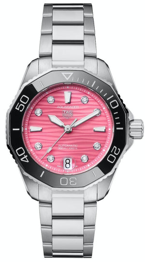 Buy Shop Tag Heuer Aquaracer Professional 300 Automatic Diamonds Pink Dial Silver Steel Strap Watch for Women - WBP231J.BA0618 USA Online