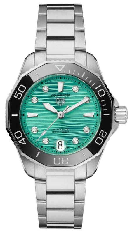 Buy Shop Tag Heuer Aquaracer Professional 300 Automatic Diamonds Green Dial Silver Steel Strap Watch for Women - WBP231K.BA0618 USA Online
