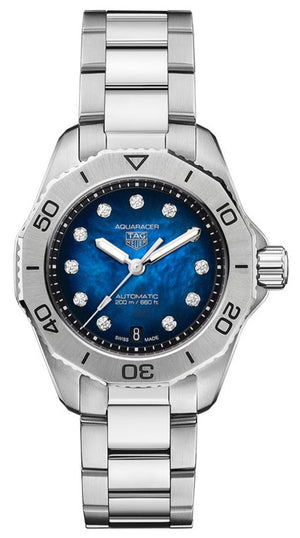 Buy Shop Tag Heuer Aquaracer Professional 200 Automatic Diamond Blue Dial Silver Steel Strap Watch for Women - WBP2411.BA0622 USA Online