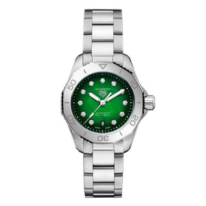 Buy Shop Tag Heuer Aquaracer Professional 200 Automatic Diamond Green Dial Silver Steel Strap Watch for Women - WBP2415.BA0622 USA Online