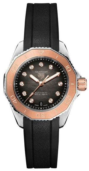 Buy Shop Tag Heuer Aquaracer Professional 200 Automatic Diamonds Black Dial Black Rubber Strap Watch for Women - WBP2451.FT6200 USA Online