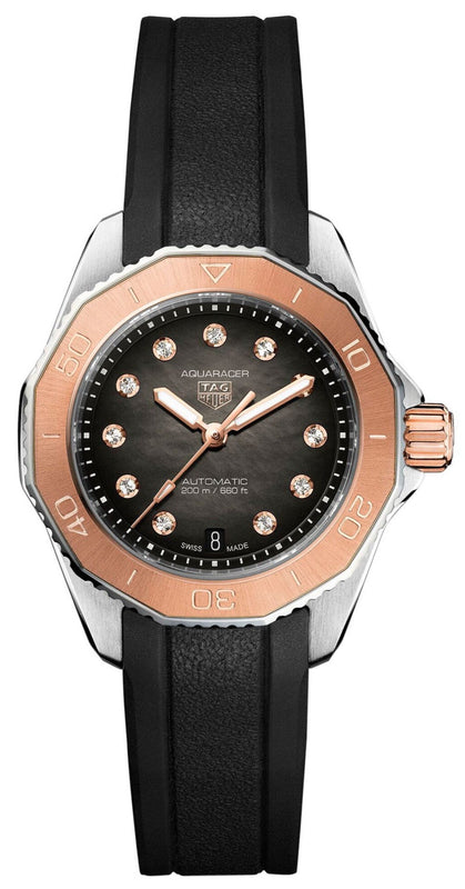 Buy Shop Tag Heuer Aquaracer Professional 200 Automatic Diamonds Black Dial Black Rubber Strap Watch for Women - WBP2451.FT6200 USA Online