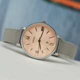 Buy Shop Fossil Jacqueline Three Hand Pink Dial Silver Mesh Strap Watch for Women - ES5089 USA Online