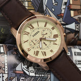 Buy Shop Fossil Grant Chronograph White Dial Brown Leather Strap Watch for Men - FS4991 USA Online