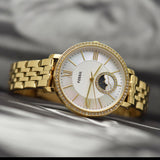Buy Shop Fossil Jacqueline Moonphase Mother of Pearl Dial Gold Steel Strap Watch for Women - ES5167 USA Online