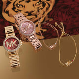 Buy Shop Michael Kors Camille Analog Red Dial Gold Steel Strap Watch For Women - MK7196 USA Online