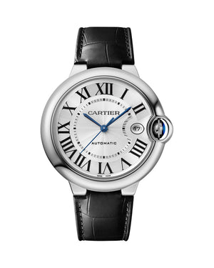 Buy Shop Cartier Ballon Bleu de Cartier Silver Dial Black Leather Strap Watch for Men - WSBB0026 USA Online